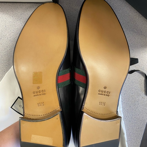 Gucci Mens Calfskin Web Bee Spirit Black Loafers - Picture 6 of 10